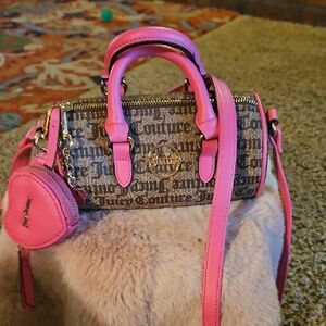 Juicy Couture Pink and Brown Mini Bag With Heart Coin Pruse And Crown Charm NWOT
